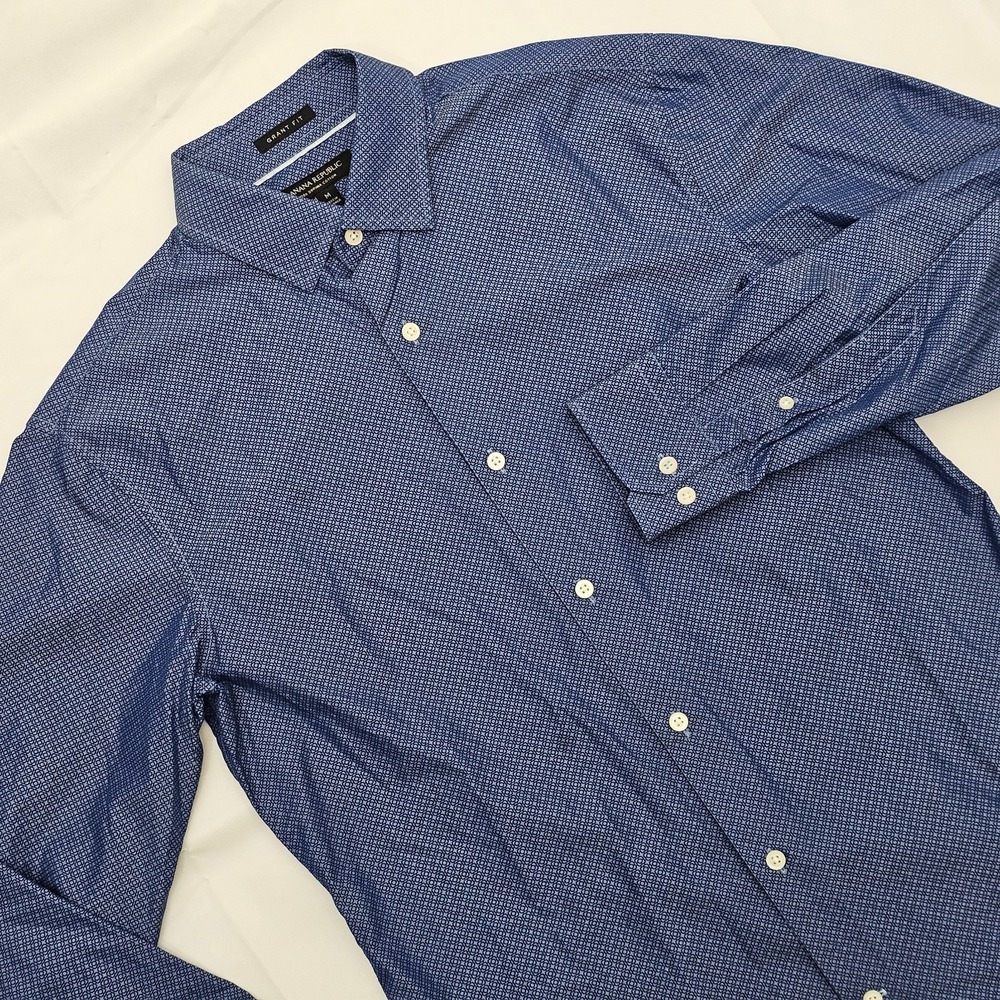 Banana Republic Mens Medium Grant 120's Supima Blue Geometric Long Sleeve Shirt